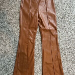 Brown Faux Leather Flare Pants